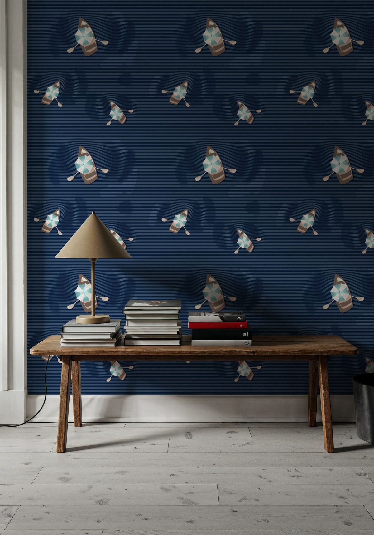 Lazy Paddle, Indigo Mural Wallpaper - room preview 04