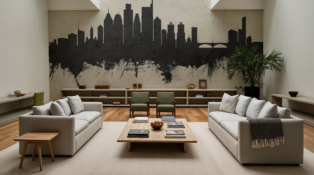 Philadelphia Skyline Concrete Mural Wallpaper - room preview 04
