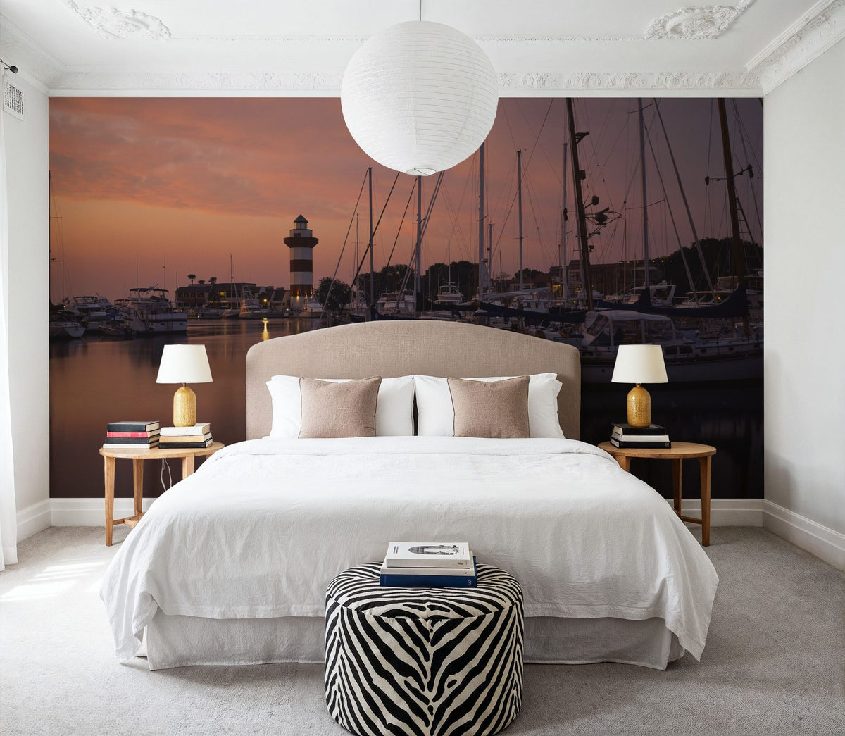 Harbor Lighthouse Sunset Mural Wallpaper - room preview 04