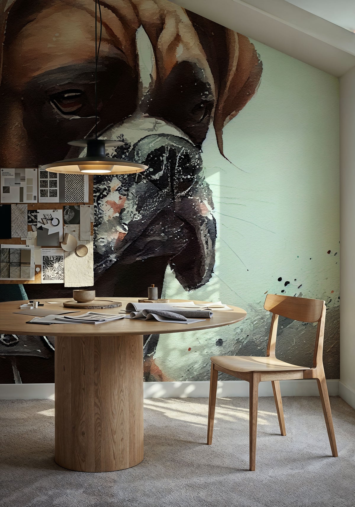 Watercolor Boxer Dog Mural Wallpaper - room preview 04