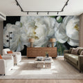 White Peonies in Glass Mural Wallpaper - room preview 04