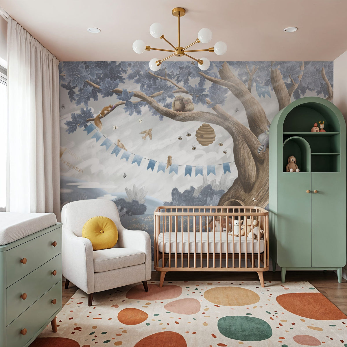 Oak Hill Slumber, Sky Blue Mural Wallpaper - room preview 04