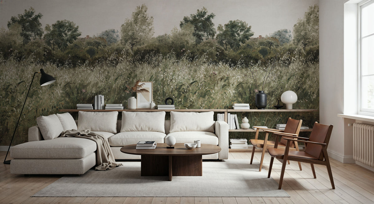 Meadow Whisper, Grass Green Mural Wallpaper - room preview 04