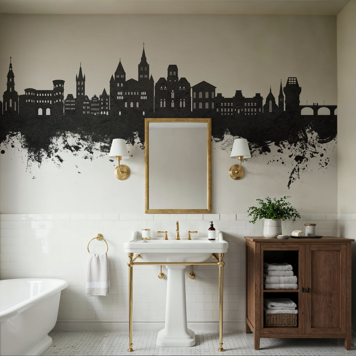 Trier Germany Skyline Black & White Mural Wallpaper - room preview 04