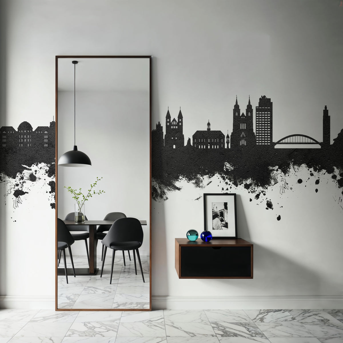 Magdeburg Germany Skyline Black & White Mural Wallpaper - room preview 04
