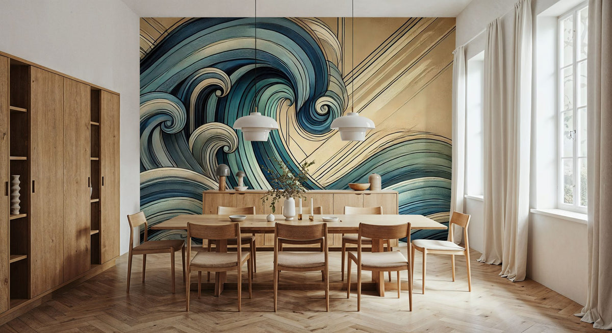 Ocean Waves in Art Deco Mural Wallpaper - room preview 04
