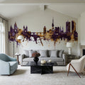 Prague (Praha) Czech Reublic Skyline Purple & Gold Mural Wallpaper - room preview 04