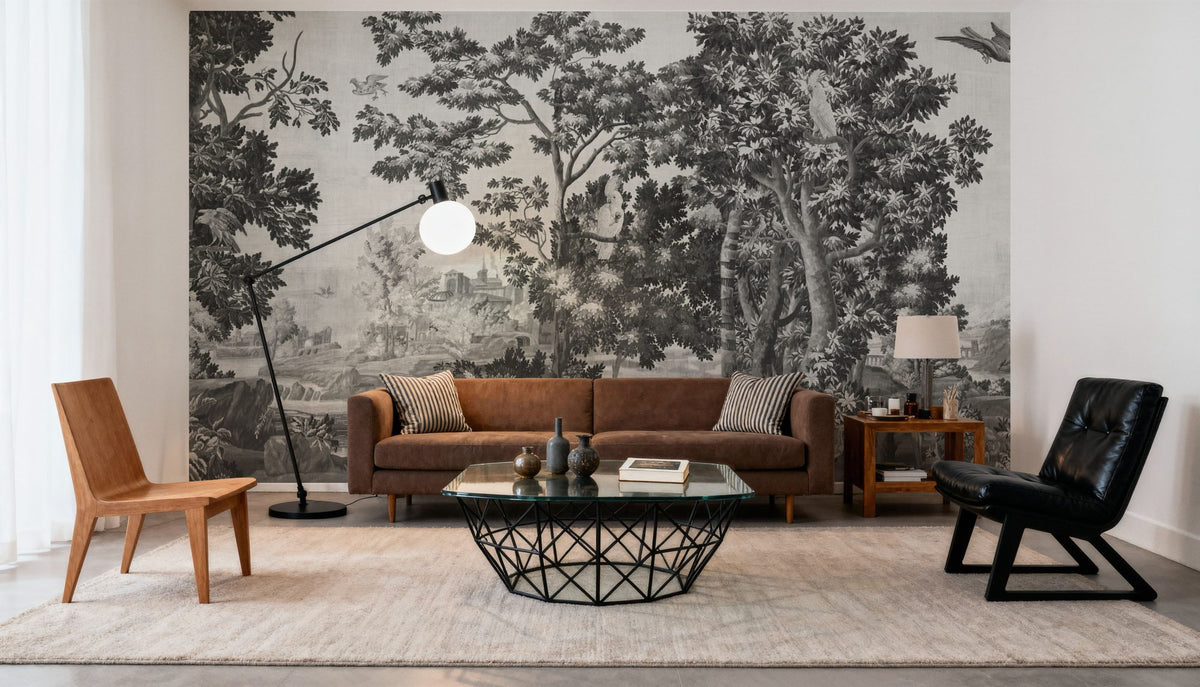 Enchanted Grove Tapestry, Stone Mural Wallpaper - room preview 05