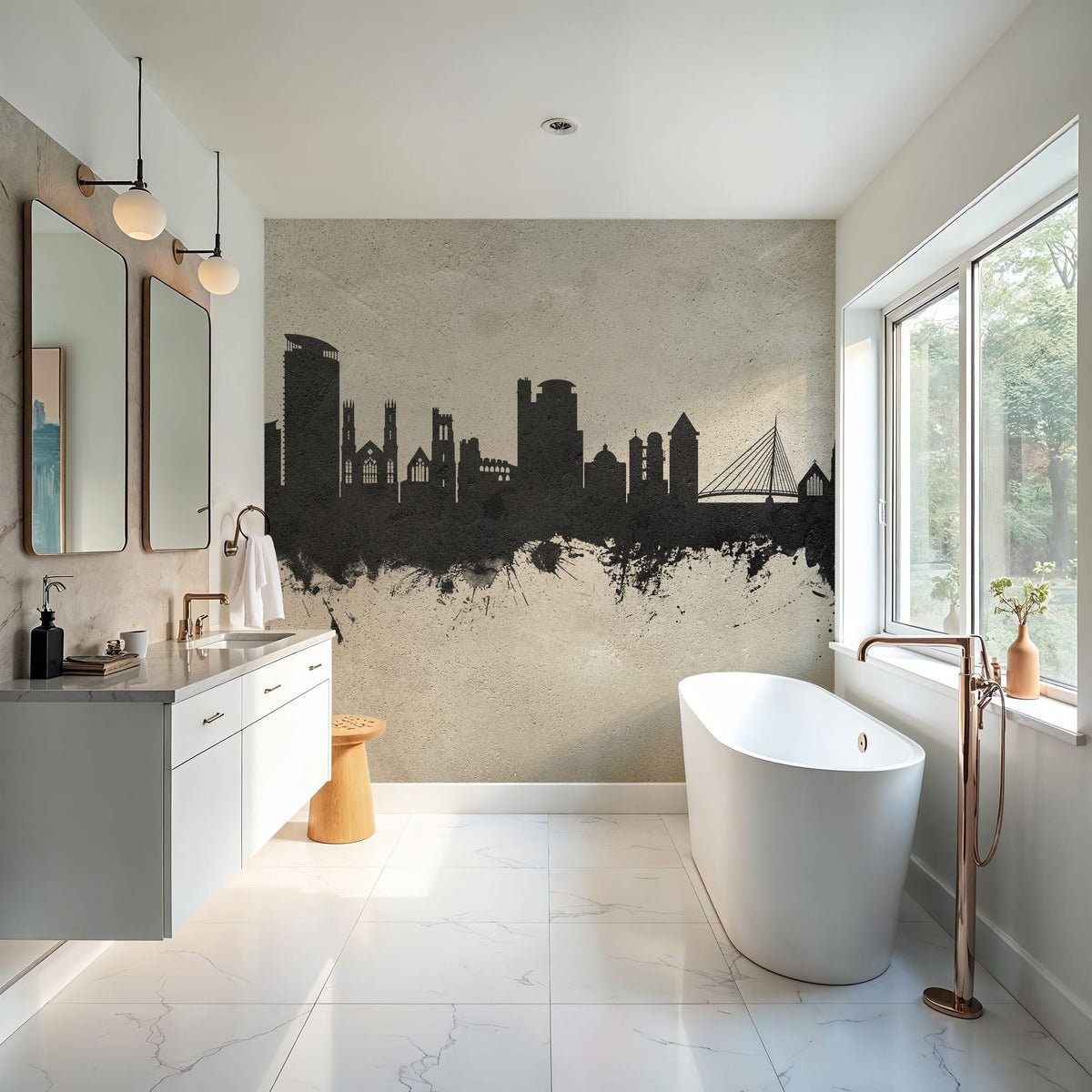 Swansea Wales Skyline Concrete Mural Wallpaper - room preview 04