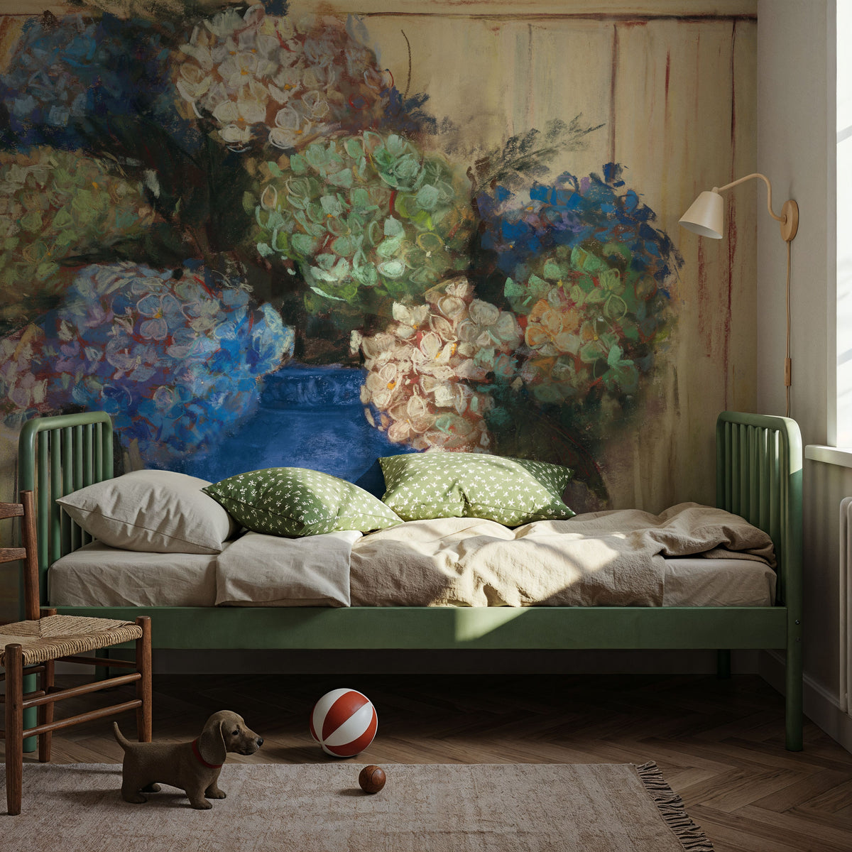 Summer Hydrangea Blue Pot Mural Wallpaper - room preview 04