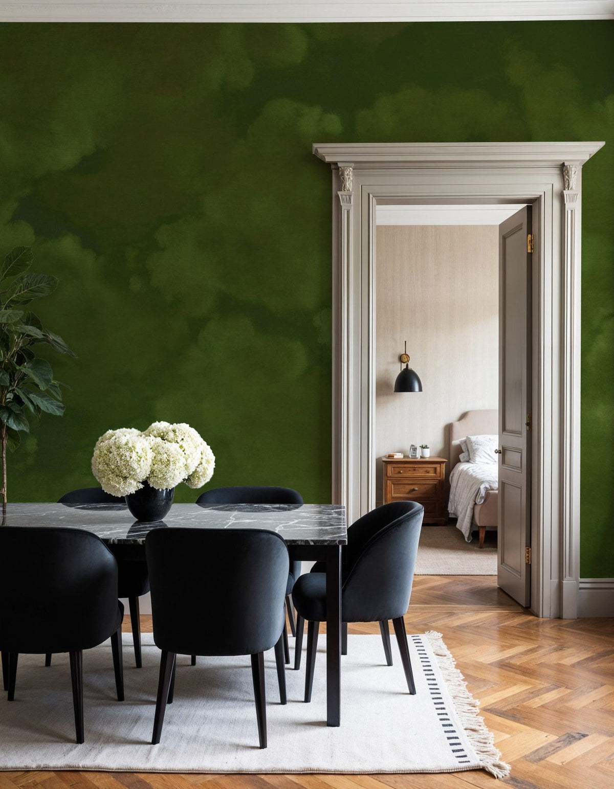 Painted Dreamy Clouds, Dill Green Mural Wallpaper - room preview 04