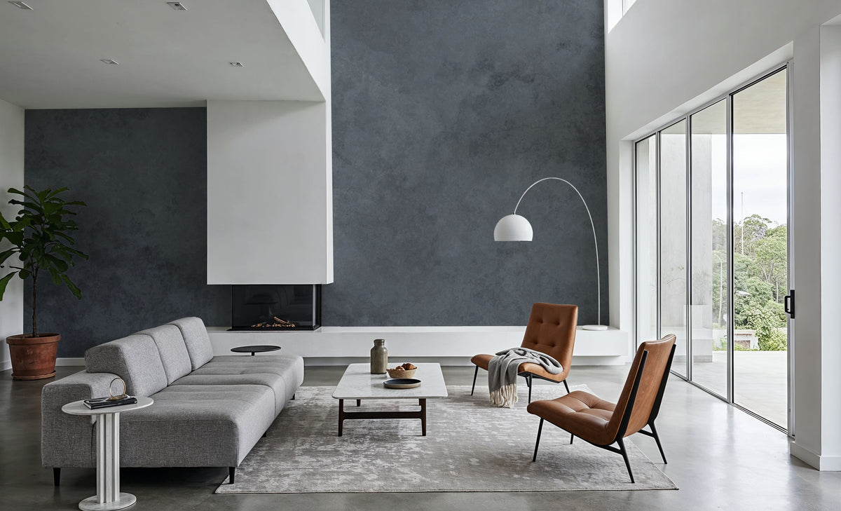 Subtle Plaster Wall, Dark Blue Mural Wallpaper - room preview 04