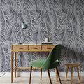 Swaying Palm Leaves, Grey Mural Wallpaper - room preview 04
