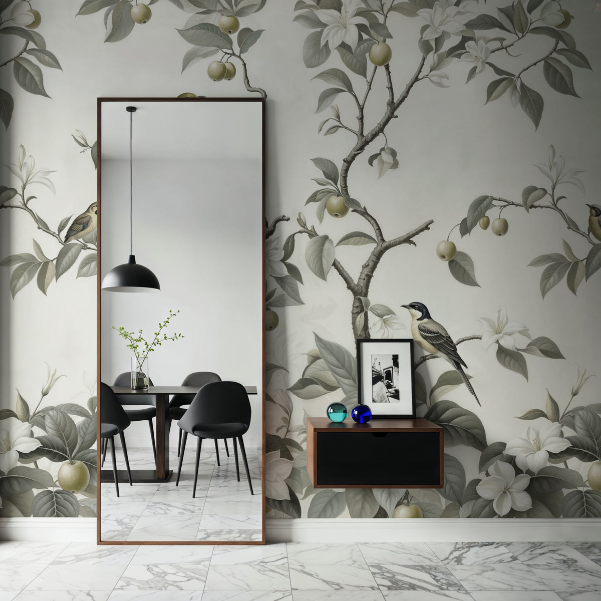 Bird Harmony, Muted Mural Wallpaper - room preview 04