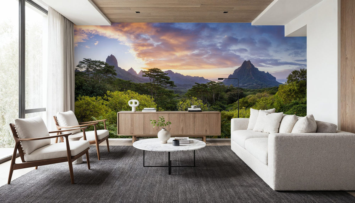 Sunset Over Moorea Island Mural Wallpaper - room preview 04