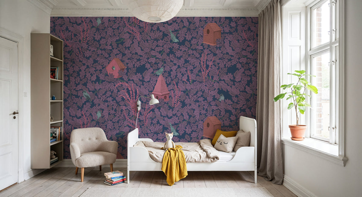 Bird House Oak, Purple Mural Wallpaper - room preview 04