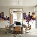 Kinshasa Skyline Purple & Gold Mural Wallpaper - room preview 04