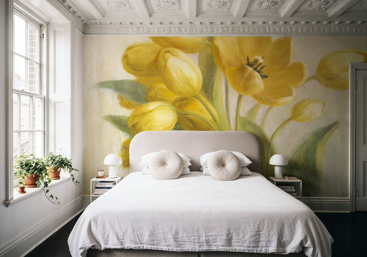 Yellow French Tulips Mural Wallpaper - room preview 04
