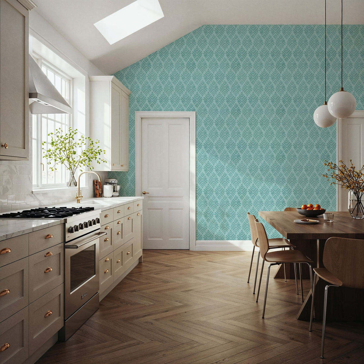 Bohemian Leaves Blue Mural Wallpaper - room preview 04