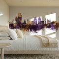 Minsk Belarus Skyline Purple & Gold Mural Wallpaper - room preview 04