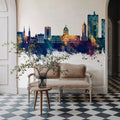 Fort Wayne Indiana Skyline Blue & Bronze Mural Wallpaper - room preview 04