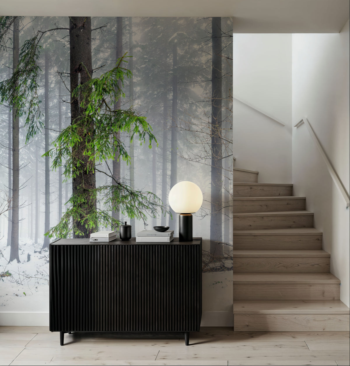Cold Green Forest Mural Wallpaper - room preview 04