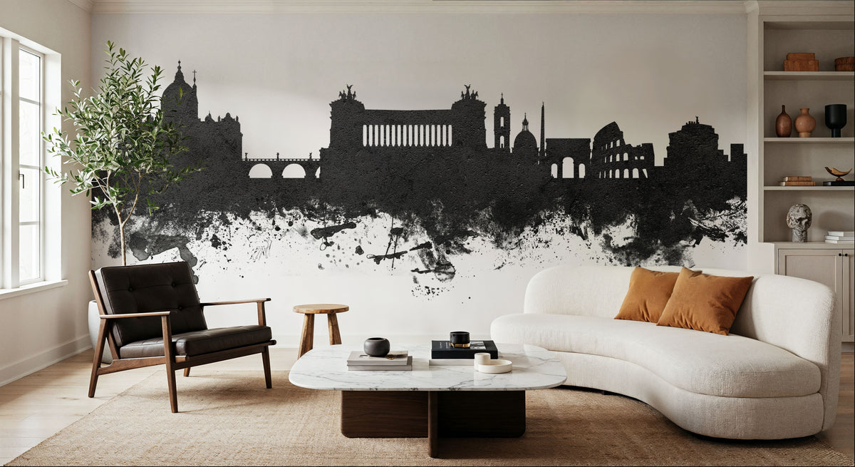 Rome Italy Skyline Black & White Mural Wallpaper - room preview 04