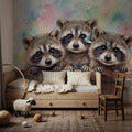 Raccoons - Cute Baby Animals Series Mural Wallpaper - room preview 04