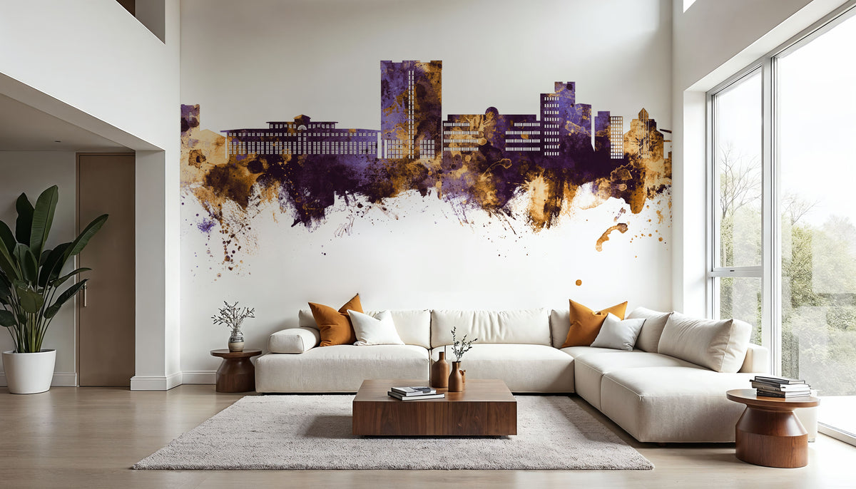 Telford England Skyline Purple & Gold Mural Wallpaper - room preview 04