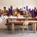 Vancouver Canada Skyline Purple & Gold Mural Wallpaper - room preview 04