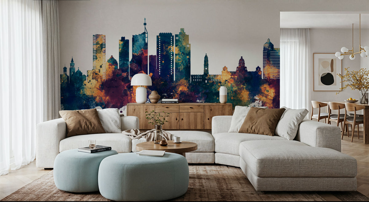 Durban South Africa Skyline Blue & Bronze Mural Wallpaper - room preview 04