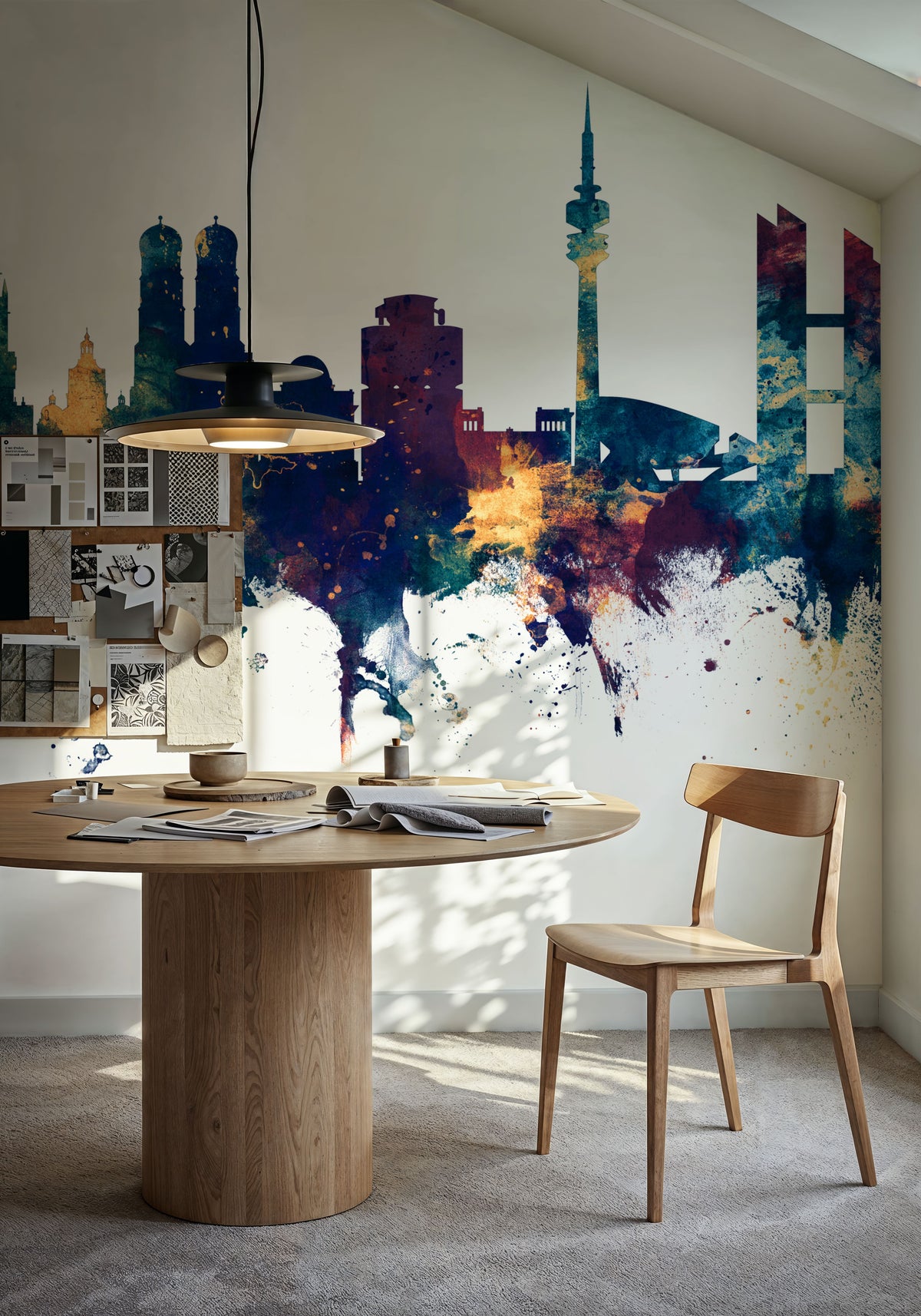 Munich Skyline Blue & Bronze Mural Wallpaper - room preview 04