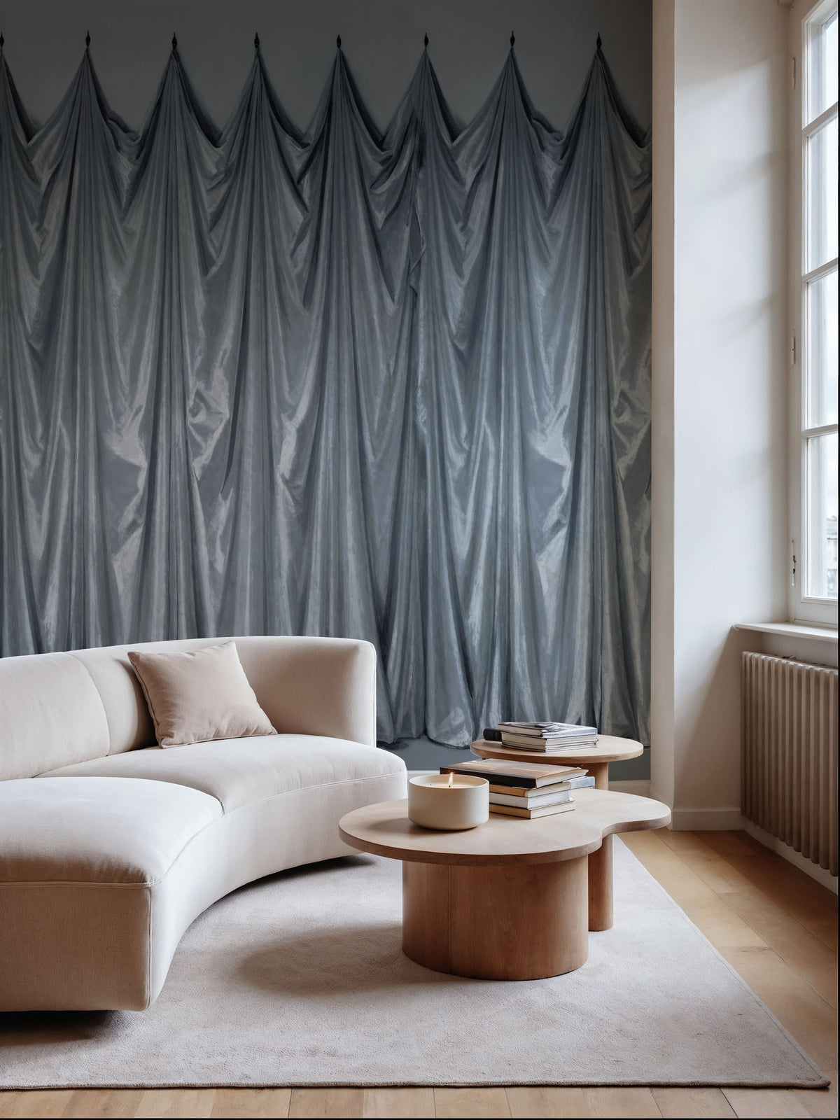 Medici Drapes, Stone Blue Mural Wallpaper - room preview 04