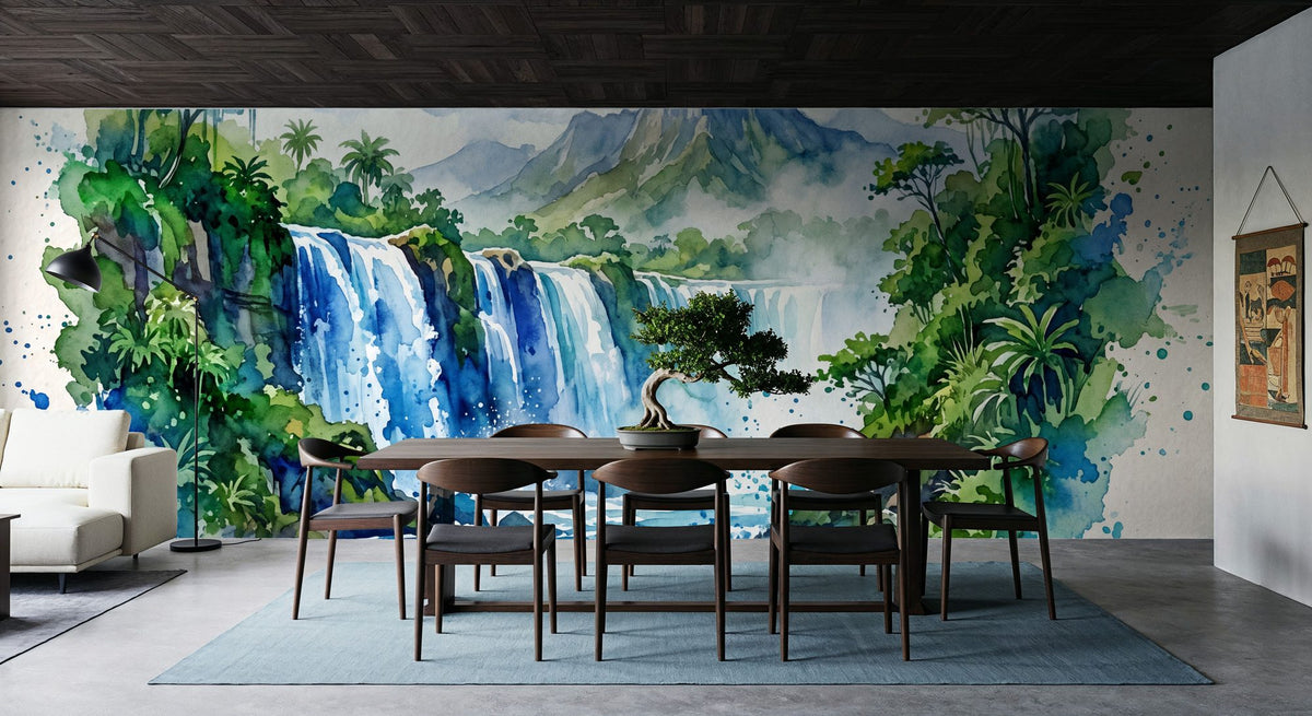 Tropical Waterfall - Watercolor Landscapes Series Mural Wallpaper - room preview 04