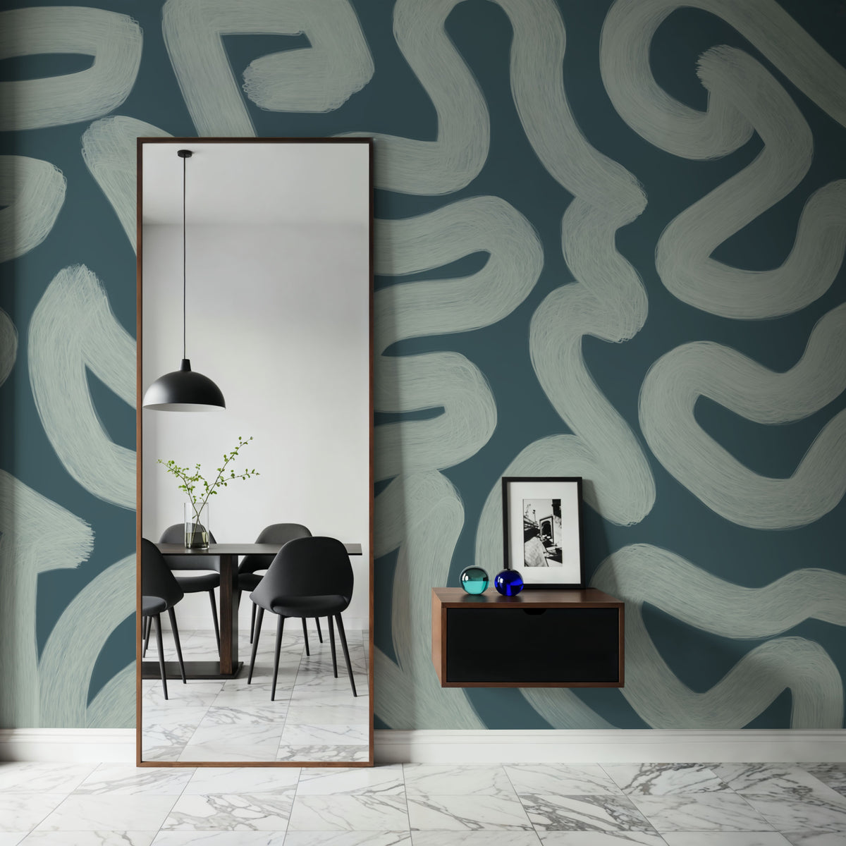 Modern Abstract, Teal Mural Wallpaper - room preview 04