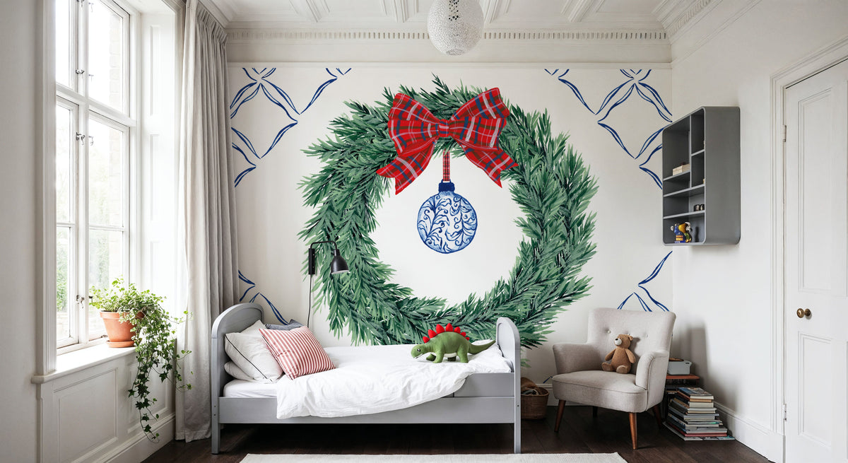 Holiday Tartan and Chinoiserie IV Mural Wallpaper - room preview 04