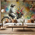 Vibrant Floral Cyclist Mural Wallpaper - room preview 04