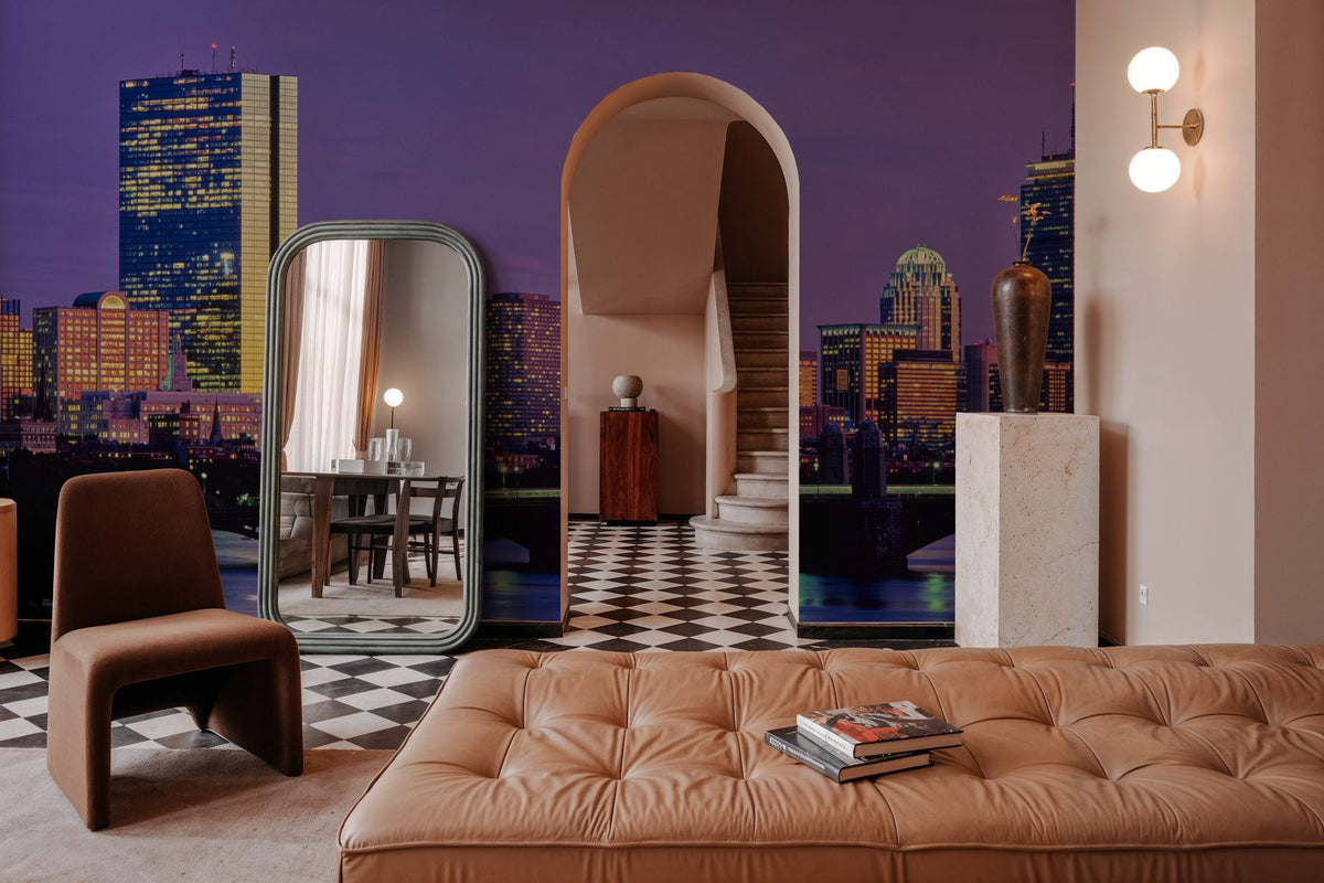 Purple Sunrise Gradient Twilight Metropolis Mural Wallpaper - room preview 04