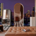Purple Sunrise Gradient Twilight Metropolis Mural Wallpaper - room preview 04