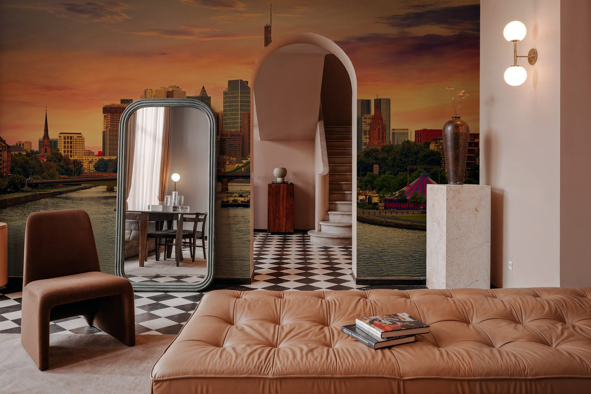 Frankfurt Skyline At Sunset Mural Wallpaper - room preview 04