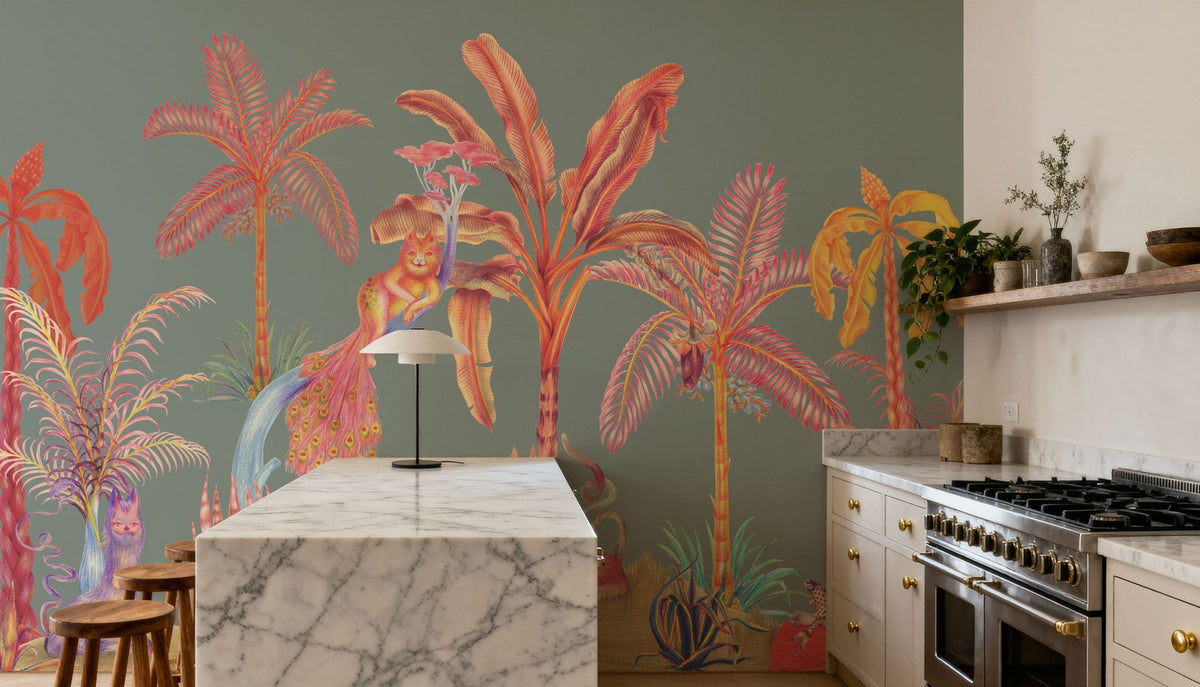 Colorful Jungle, Seafoam Mural Wallpaper - room preview 04