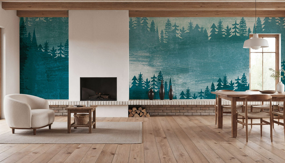 Mountainscape Blue Mural Wallpaper - room preview 04