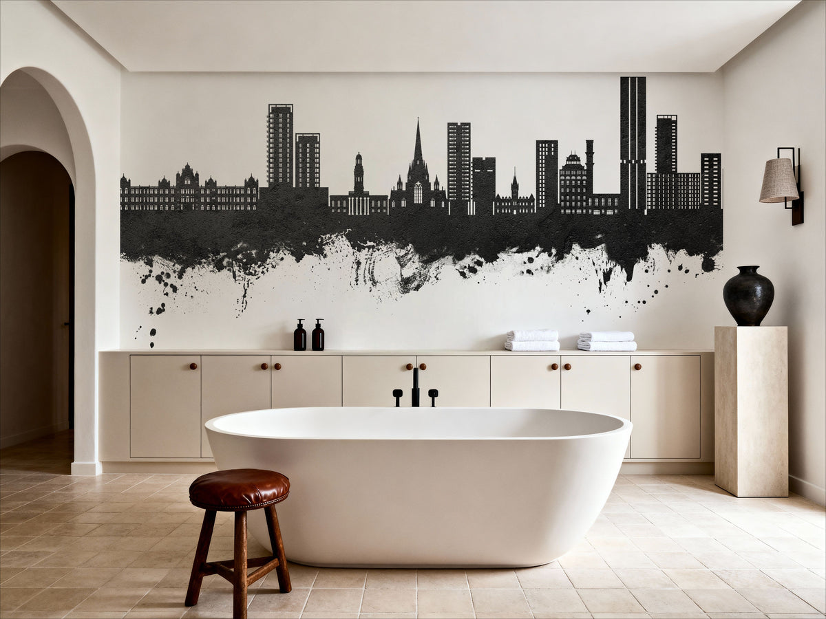 Salford England Skyline Black & White Mural Wallpaper - room preview 04