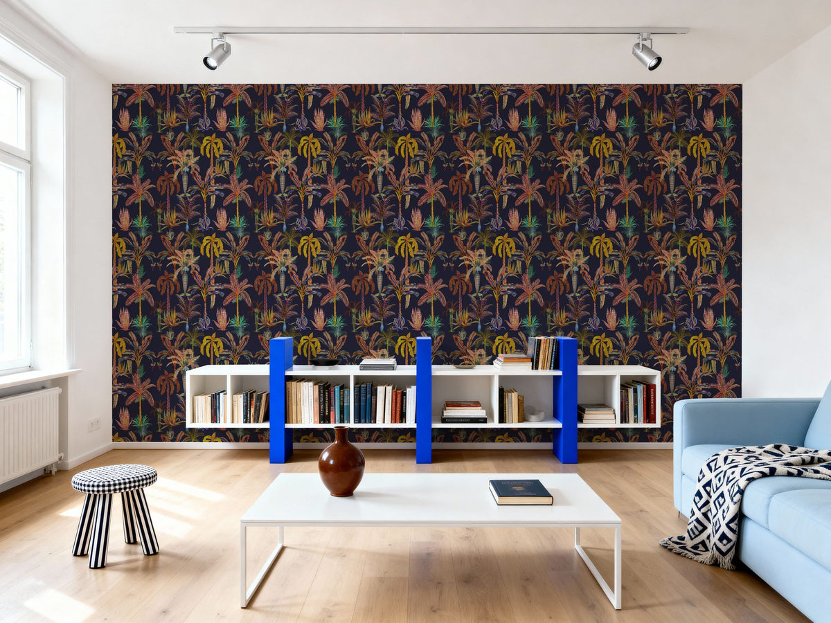 Statement Palms Petite, Midnight Mural Wallpaper - room preview 04