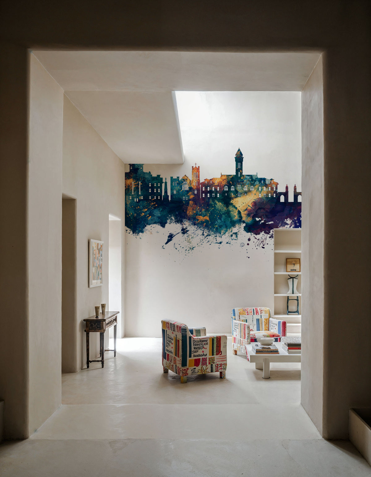 Bloomington Indiana Skyline Blue & Bronze Mural Wallpaper - room preview 04