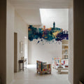 Bloomington Indiana Skyline Blue & Bronze Mural Wallpaper - room preview 04