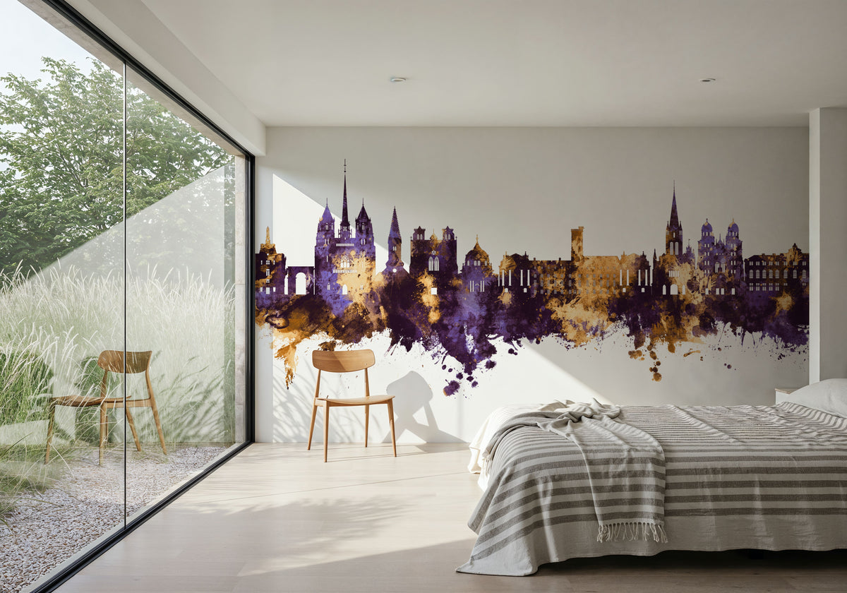 Dijon France Skyline Purple & Gold Mural Wallpaper - room preview 04