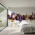 Dijon France Skyline Purple & Gold Mural Wallpaper - room preview 04