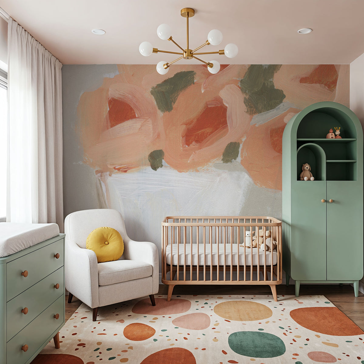 Floral on Checks Mural Wallpaper - room preview 04
