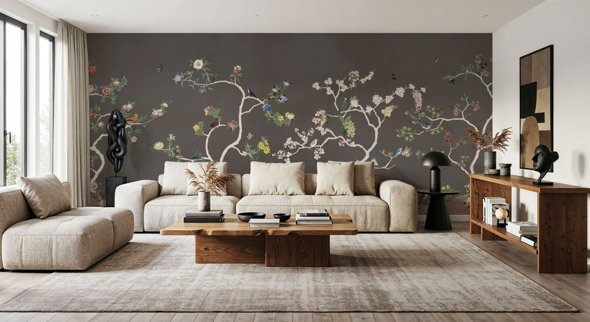 Birds in the Garden Dark Mural Wallpaper - room preview 04